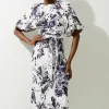 Abstract Floral Satin Woven Midi Dress