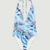 Abstract Print Embellished Trim Tie Detail Swimsuit