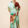 Abstract Printed Soft Pleated Woven Maxi Dress