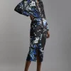 Abstract Swirl Printed Jersey Crepe Maxi Shirt Dress