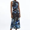 Abstract Swirl Printed Jersey Crepe Maxi Dress