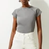 Acid Wash Compact Jersey Rib Cap Sleeve Tee