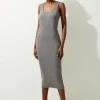 Acid Wash Compact Jersey Rib Racer Midi Dress