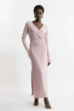 Alpaca Wool Ballet Wrap Midi Knit Dress