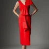 Archive Collection - Tall Bow Detail Asymmetric Off The Shoulder Midaxi Dress