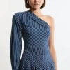Asymmetric Cotton Striped Woven Long Sleeved Shirt