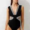 Bandage Embellished Trim Cut Out Swimsuit