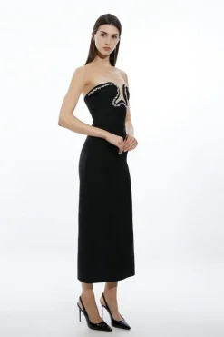 Bandage Figure Form Embellished Corset Detail Midi Dress