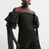 Bandage Figure Form Knit Tassel Sleeve Detail Top