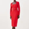 Bandage Figure Form Knit Belted Midi Dress
