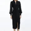 Bandage Figure Form Zip Detail Chiffon Sleeve Knit Dress