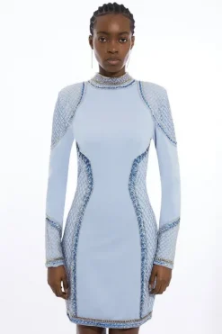Beaded And Embellished Ponte Jersey Mini Dress