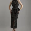 Beaded Textured Lace Halter Woven Maxi Dress