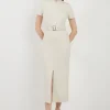Belted Detail Ponte Jersey Short Sleeve Midi Dress