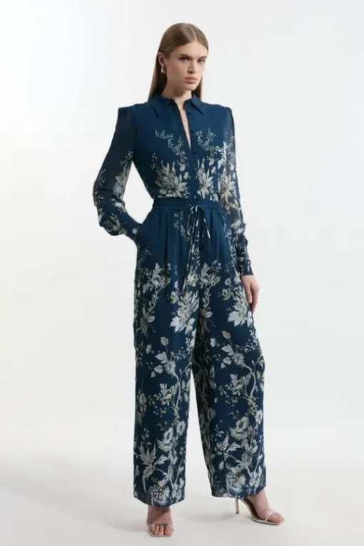 Border Print Viscose Piped Woven Wide Leg Pants