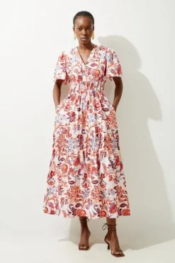Botanic Floral Cotton Woven Maxi Dress