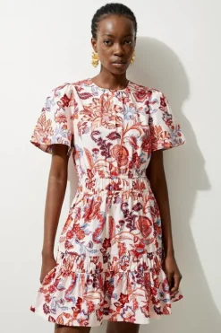 Botanic Printed Cotton Woven Mini Dress