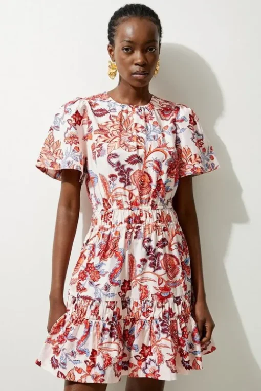 Botanic Printed Cotton Woven Mini Dress