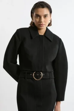 Brushed Cropped Collared Trench Jacket