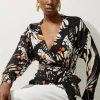 Butterfly Printed Viscose Crepe Twist Front Blouse