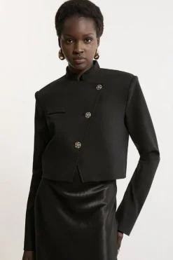 Button Detail Luxe Ponte Jersey Cropped Jacket