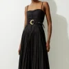 Button Detail Strappy Woven Midi Dress