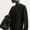 Cashmere Blend Crew Neck Asymmetric Hem Knit Sweater
