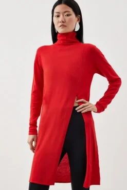 Cashmere Blend Deep Slip Longline Knit Top