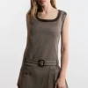 Check With Pu Trim Pleated Tailored Mini Dress
