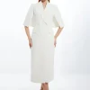 Clean Tailored Tuxedo Cape Sleeve Midi Blazer Dress