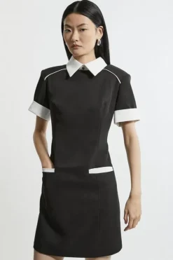 Collard Twill Strong Shoulder Woven Mini Dress