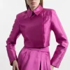 Collared Twill Cropped Woven Jacket