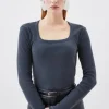 Compact Jersey Rib Square Neck Long Sleeve Top