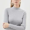 Compact Jersey Ribbed Turtle Neck Top