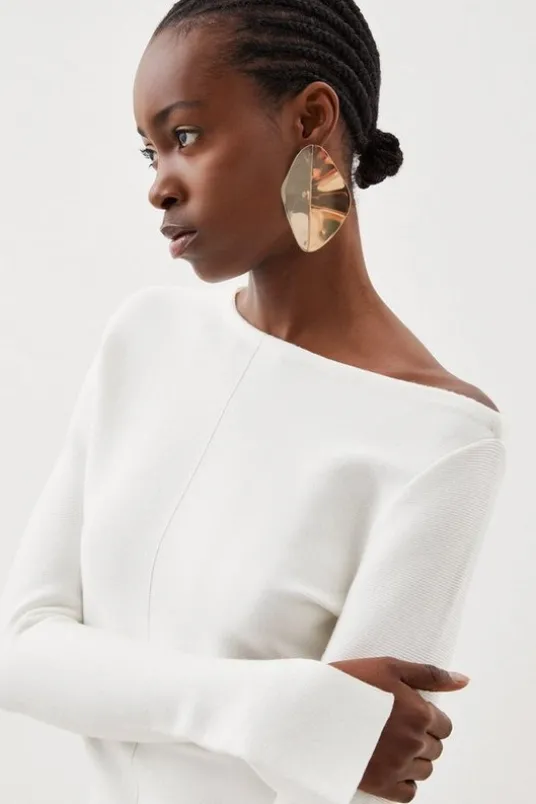 Compact Knit Wool Look Drop Shoulder Top