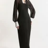 Compact Stretch And Viscose Georgette Tailored Maxi Dress