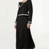 Compact Stretch Asymmetric Neck Color Block Pleated Tailored Midaxi Dress