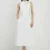 Compact Stretch Bow Tie Neck Full Skirted Midi Dress