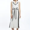 Compact Stretch Contrast Tipped Belted Pencil Maxi Dress
