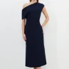 Compact Stretch Drop Shoulder Tailored Midi Dress