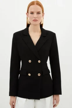 Compact Stretch Essential Tailored Doubled Breasted Blazer
