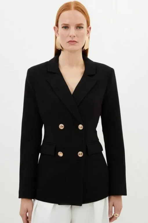 Compact Stretch Essential Tailored Doubled Breasted Blazer