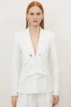 Compact Stretch Eyelet Detailed Ribbon Jacket