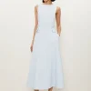 Compact Stretch Tab Waist Detail Full Skirt Midi Dress