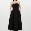 Compact Stretch Tailored Bandeau Full Skirted Midi Dress