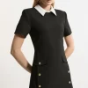 Compact Stretch Tailored Collared Button Detail Mini Dress