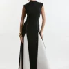 Compact Stretch Tailored Color Block Full Skirted Midi Dress
