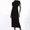Compact Stretch Viscose Back Drape Tailored Midi Dress