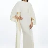Compact Stretch Viscose Cape Detail Maxi Dress
