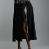 Compact Stretch Viscose Crystal Embellished Cape Maxi Dress